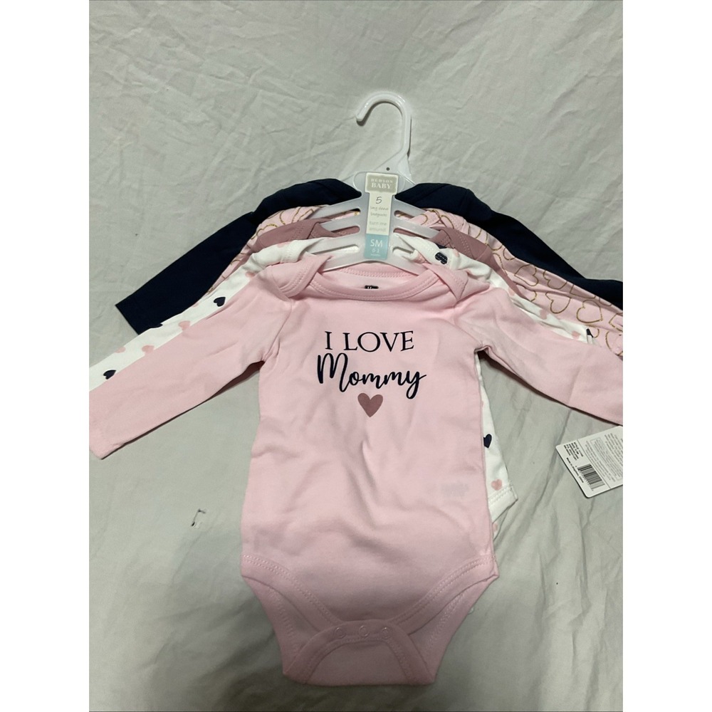 Hudson Baby Long Sleeve Bodysuits, 5-Pack, Heart-I Love Mommy-pink-nwt 0-3 Month